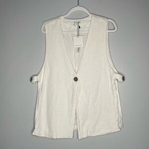 Crescent Linen Vest NWT Eco-Conscious Button Front‎ Sides M White Lagenlook